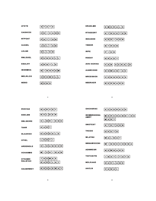 The Streets of Chicago Word Scramble Answers page 1